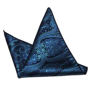 Gascoigne Silk Pocket Square Blue Teal Paisley Floral Men's